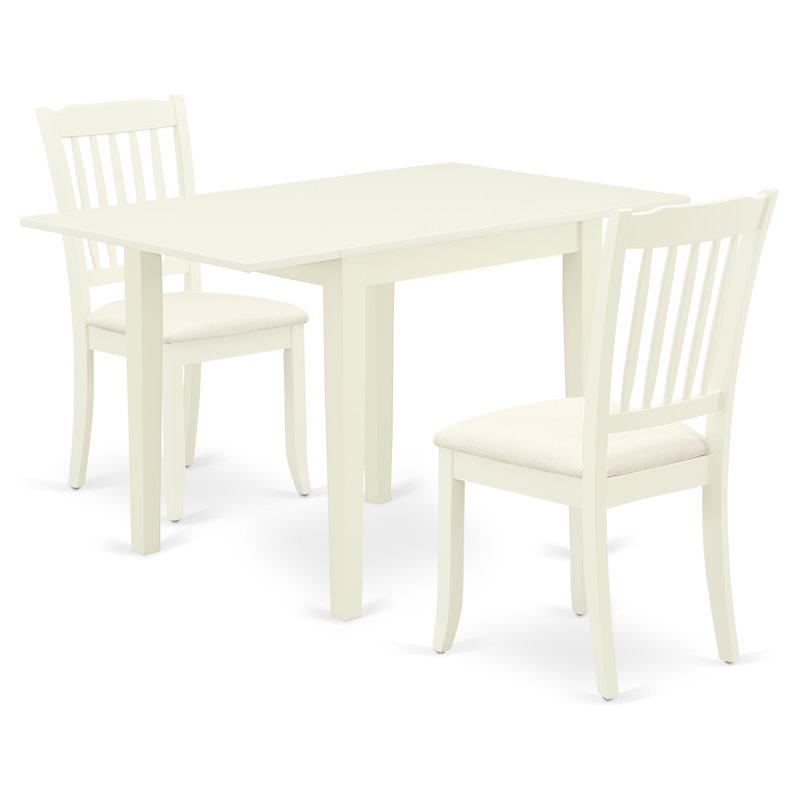 Pemberly Row 3-Piece Wood Dining Set with Microfiber Chairs in Linen White