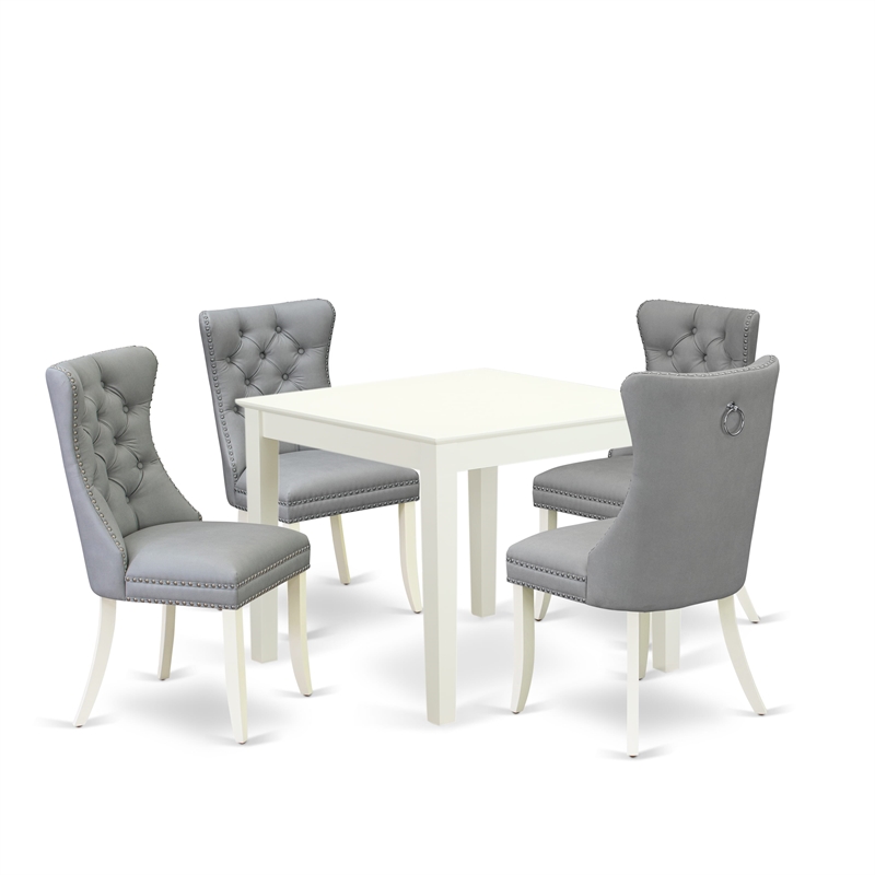 Pemberly Row 5-Piece White Square Dining Table Set w/ Light Gray Chairs