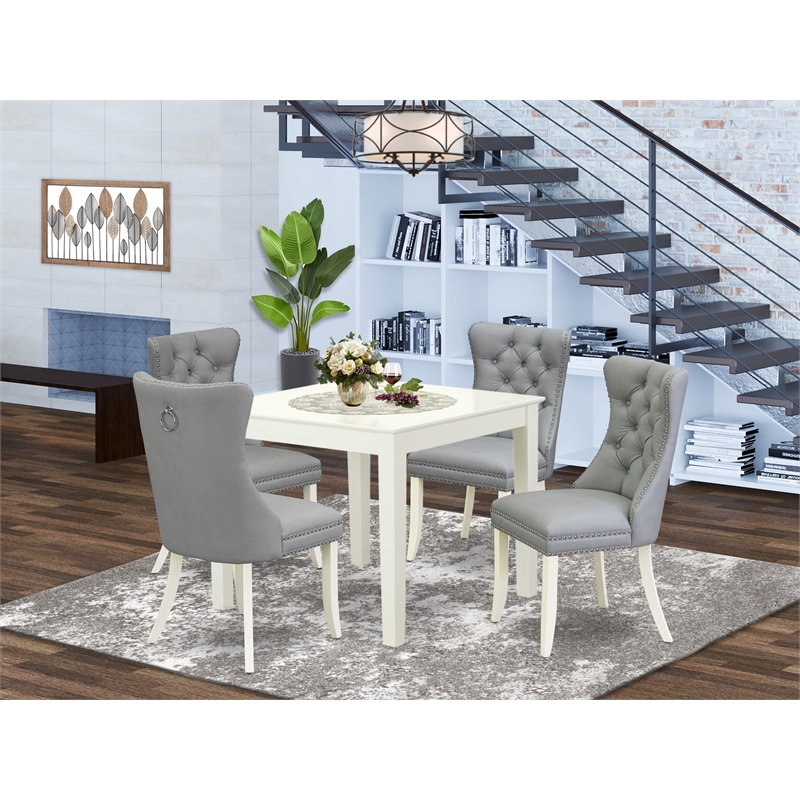 Pemberly Row 5-Piece White Square Dining Table Set w/ Light Gray Chairs