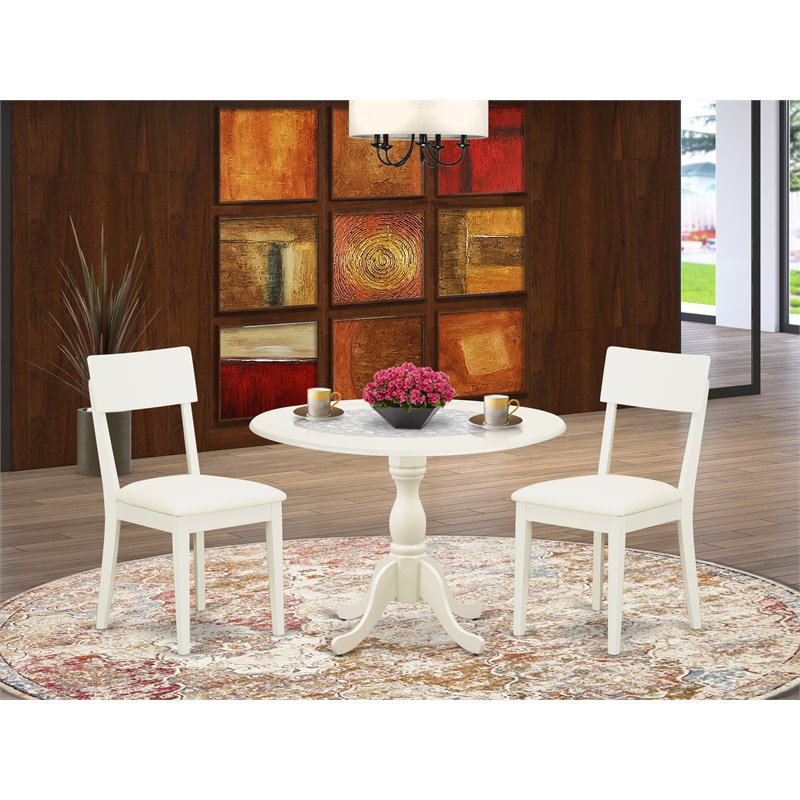 Pemberly Row 3-Piece Dining Set with Leather Seat in Linen White
