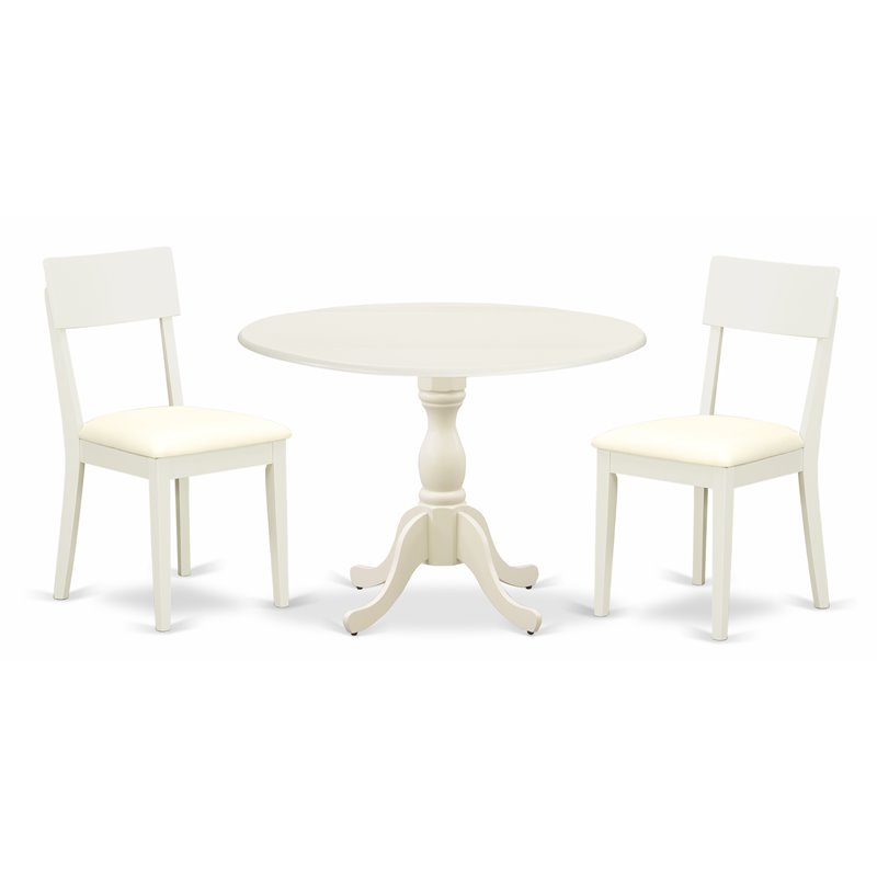Pemberly Row 3-Piece Dining Set with Leather Seat in Linen White