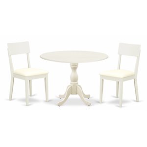 Pemberly Row 3-Piece Dining Set with Leather Seat in Linen White