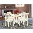Pemberly Row 5-Piece Antique Dining Set with Linen Slatted Chairs in White