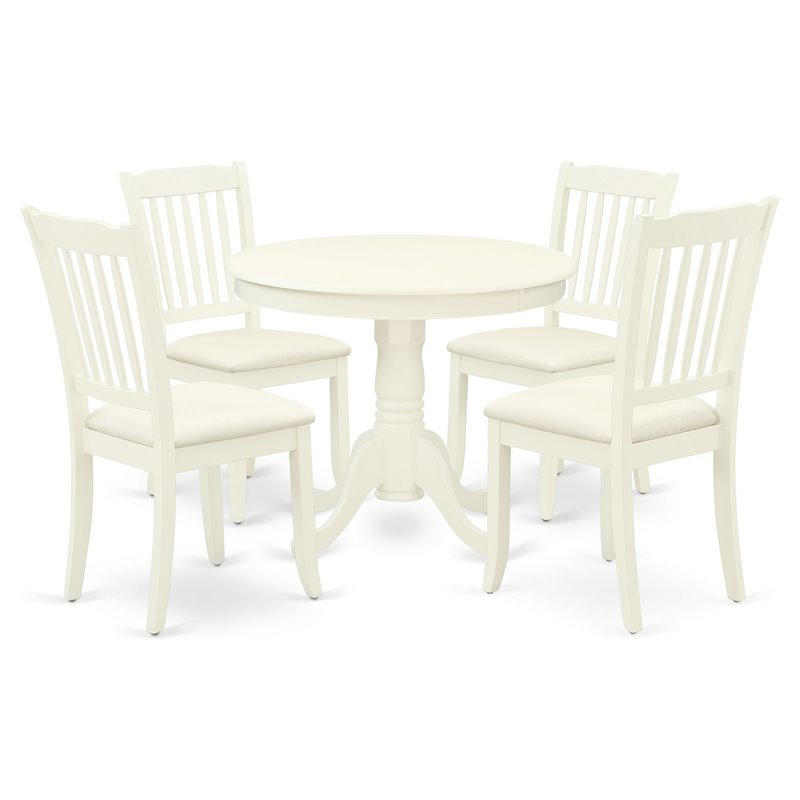 Pemberly Row 5-Piece Antique Dining Set with Linen Slatted Chairs in White
