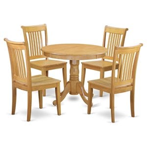 Pemberly Row Antique 5-Piece Wood Round Dining Set with Side Chairs in Oak