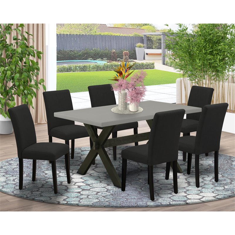 Pemberly Row 7-Piece X-Style Wood Dining Set in Black and Cement Finish