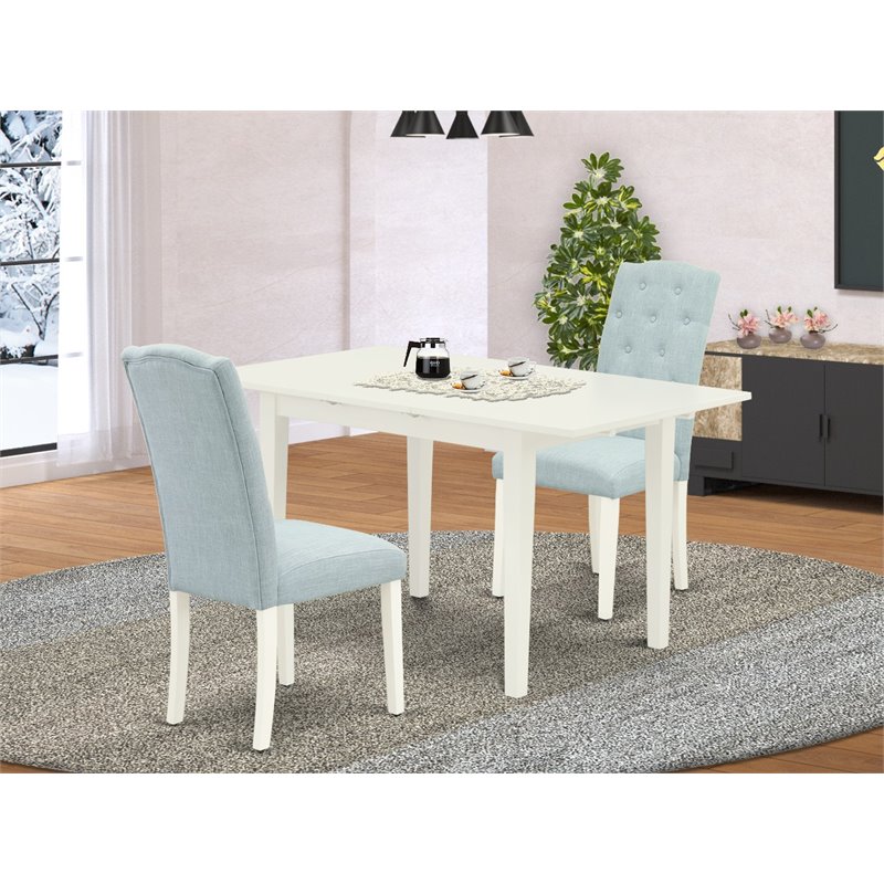 Pemberly Row 3-Piece Dining Set with Parson Chairs in Linen White
