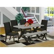 Pemberly Row X-Style 6-Piece Dining Set with Bench in Black and Cement