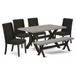 Pemberly Row X-Style 6-Piece Dining Set with Bench in Black and Cement