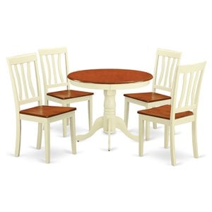 Pemberly Row Antique 5-Piece Round Kitchen Table Set in Cherry