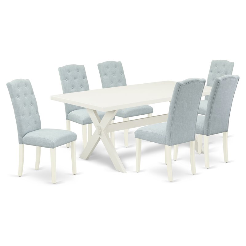Pemberly Row 7-Piece X-Leg Dining Table Set with Baby Blue Finish