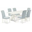 Pemberly Row 7-Piece X-Leg Dining Table Set with Baby Blue Finish