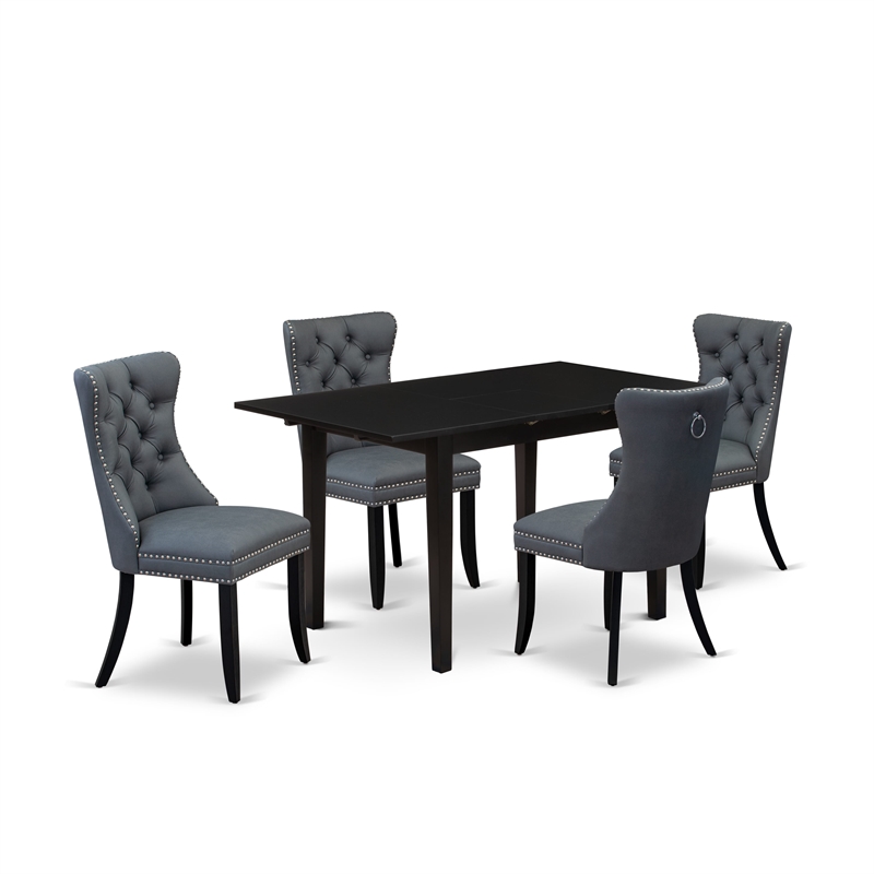 Pemberly Row 5-Piece Wood Dining Set with Faux Leather Chairs in Black