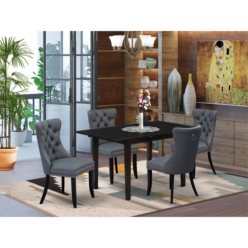Pemberly Row 5-Piece Wood Dining Set with Faux Leather Chairs in Black