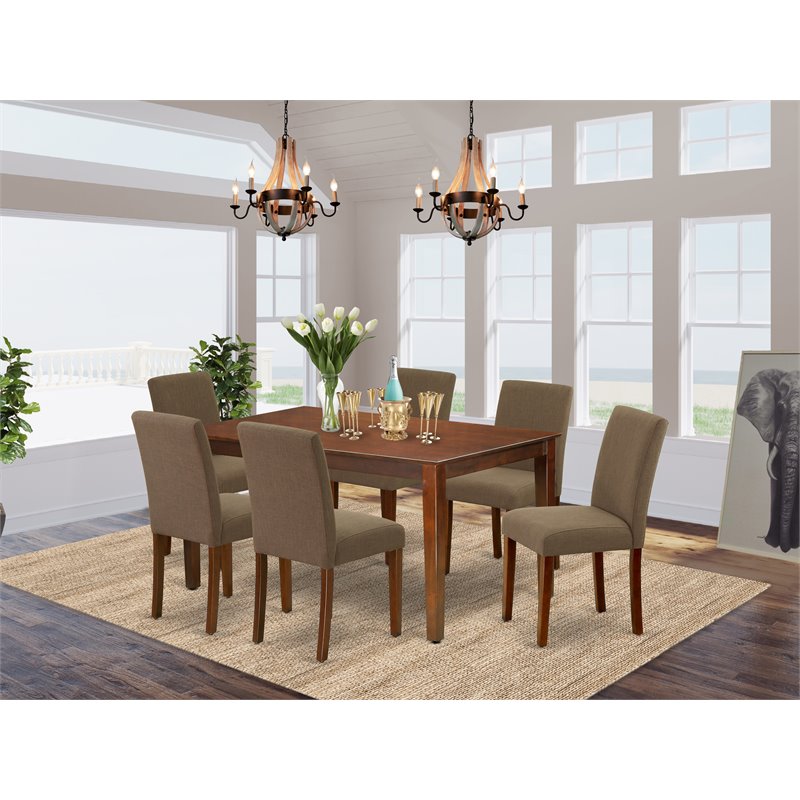 Pemberly Row 7-Piece Wood Dining Set with Parson Chairs in Mahogany/Coffee
