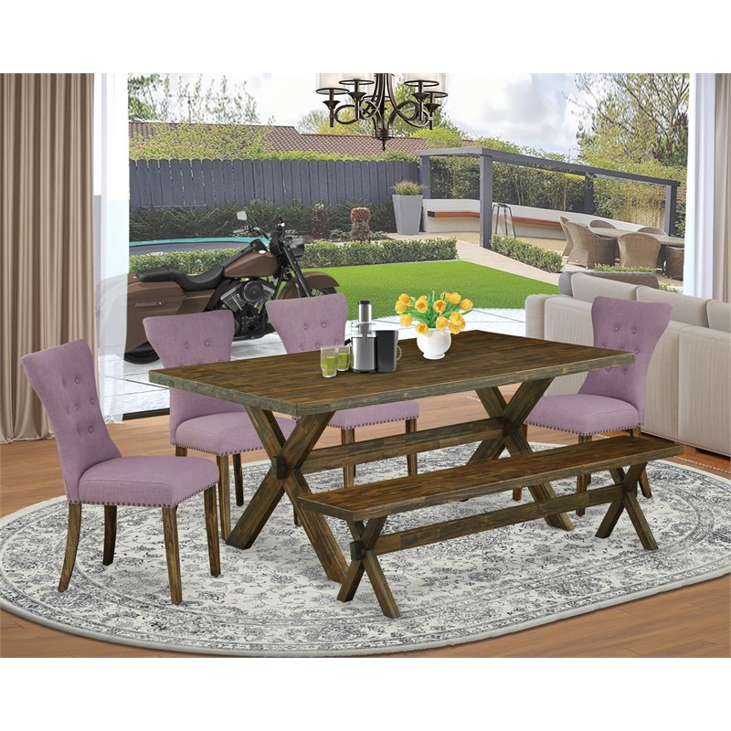 Pemberly Row 6-Piece X-Style Wood Dining Set in Distressed Jacobean Finish