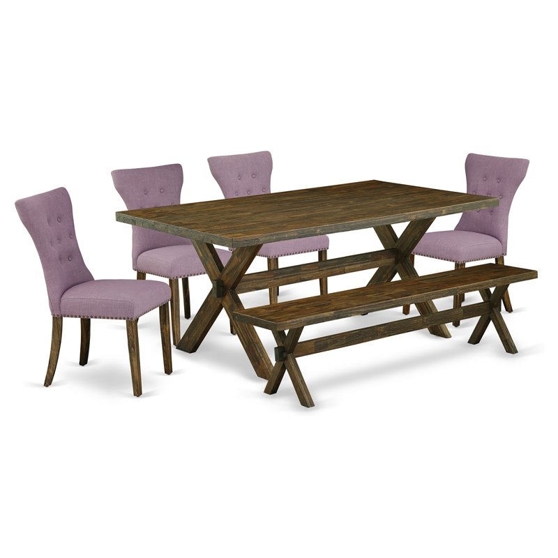 Pemberly Row 6-Piece X-Style Wood Dining Set in Distressed Jacobean Finish