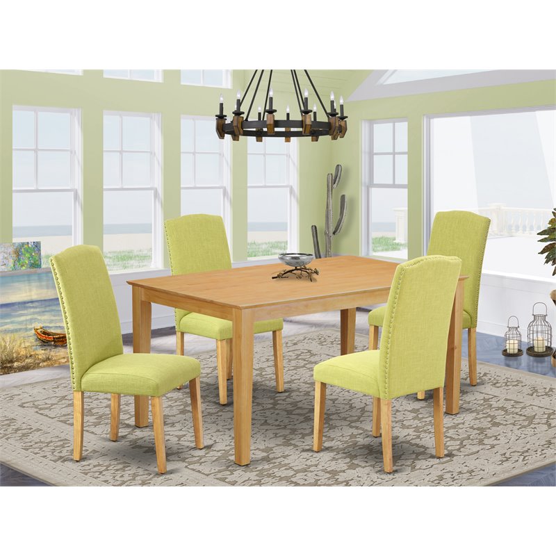 Pemberly Row 5-Piece Wooden Dining Set with Oak Finish Upholstery