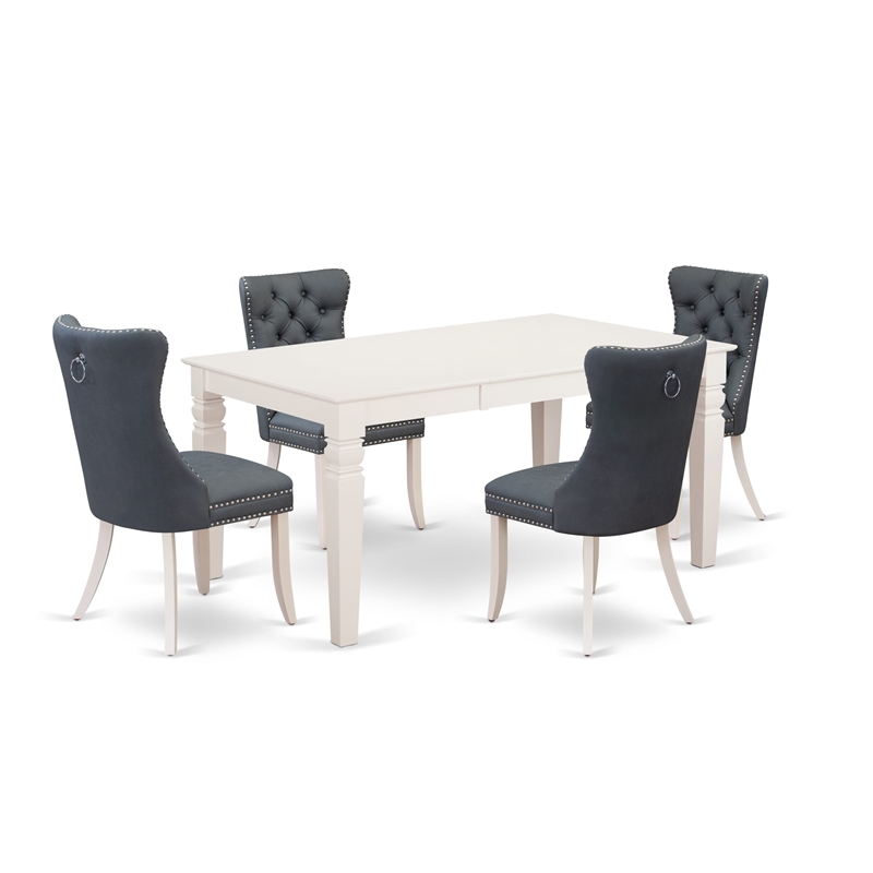 Pemberly Row 5-Piece Dining Table Set in Linen White and Gray Faux Leather