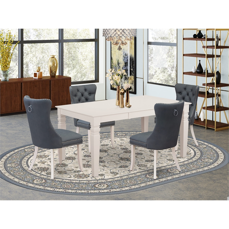 Pemberly Row 5-Piece Dining Table Set in Linen White and Gray Faux Leather