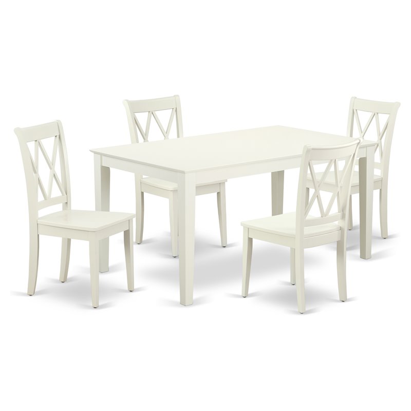 Pemberly Row 5-Piece Wood Dining Set with X Back Chairs in Linen White