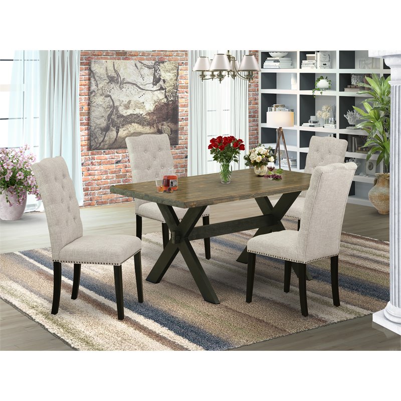 Pemberly Row X-Style 5-Piece Wood Dining Set in Black and Doeskin