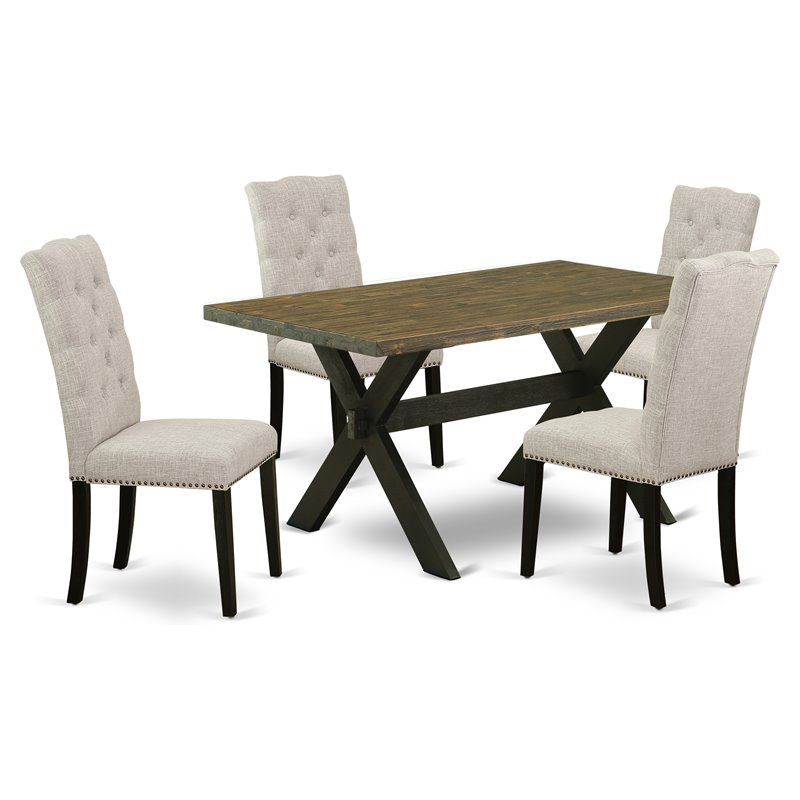 Pemberly Row X-Style 5-Piece Wood Dining Set in Black and Doeskin