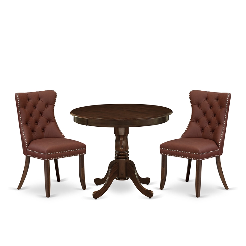 Pemberly Row 3-Piece Dining Set with Antique Walnut Finish and Burgundy