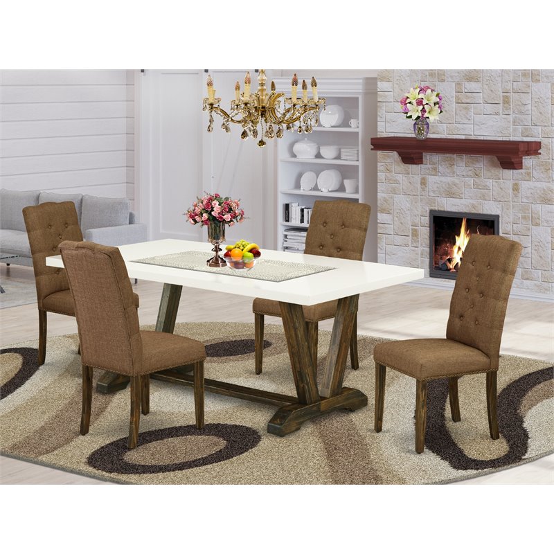 Pemberly Row 5-Piece Dining Table Set in Jacobean Brown Finish