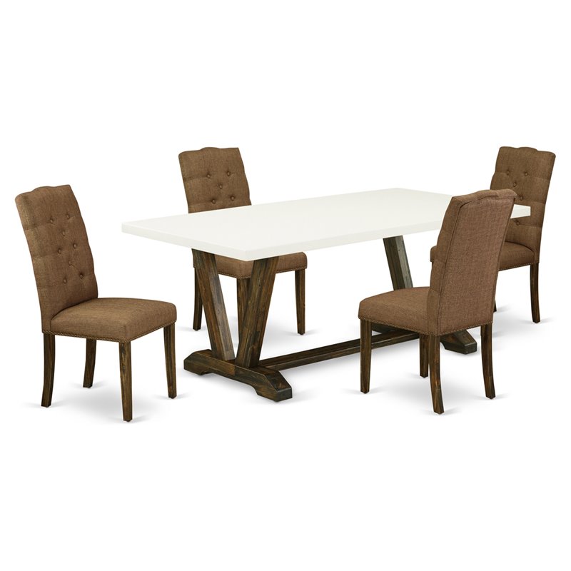 Pemberly Row 5-Piece Dining Table Set in Jacobean Brown Finish