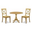 Pemberly Row 3-Piece Dropleaf Dining Set with X-Back Chairs in Oak