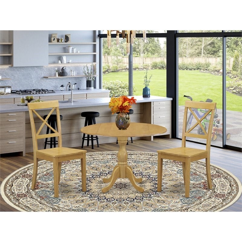 Pemberly Row 3-Piece Dropleaf Dining Set with X-Back Chairs in Oak