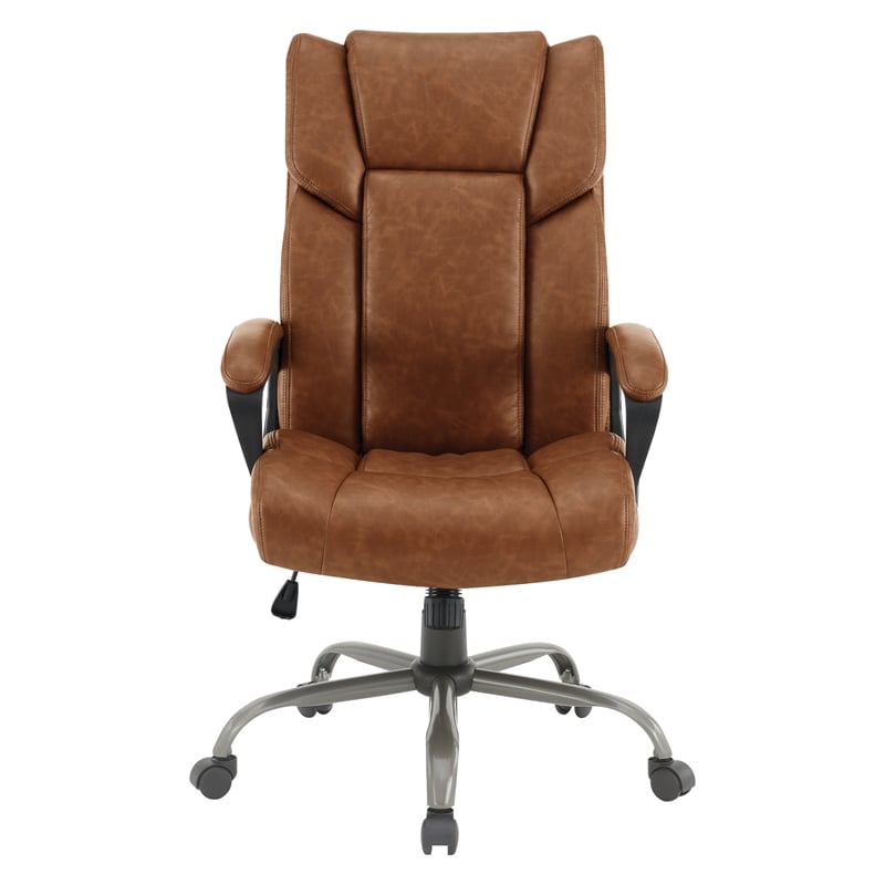 Pemberly Row High Back Faux Leather Executive Chair in Saddle Brown