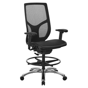 Pemberly Row Mesh Back Drafting Chair with Foot Ring in Black Mesh Fabric