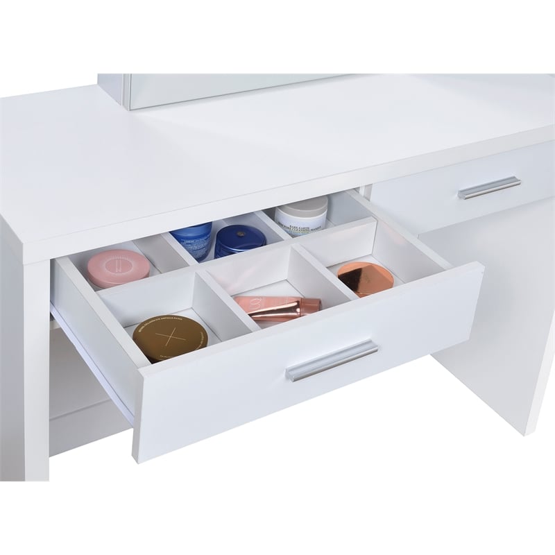 Pemberly Row Makeup Vanity Table Set With Mirror and Stool in White