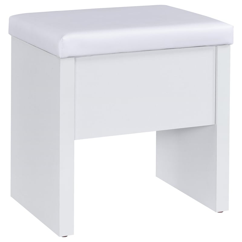 Pemberly Row Makeup Vanity Table Set With Mirror and Stool in White