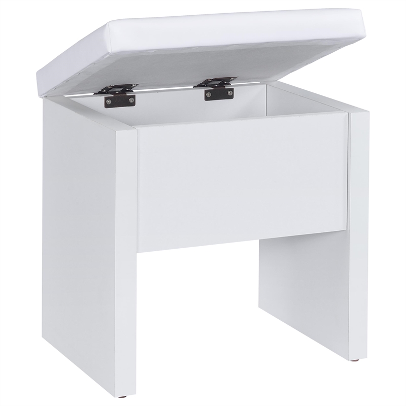 Pemberly Row Makeup Vanity Table Set With Mirror and Stool in White
