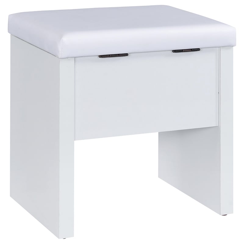 Pemberly Row Makeup Vanity Table Set With Mirror and Stool in White