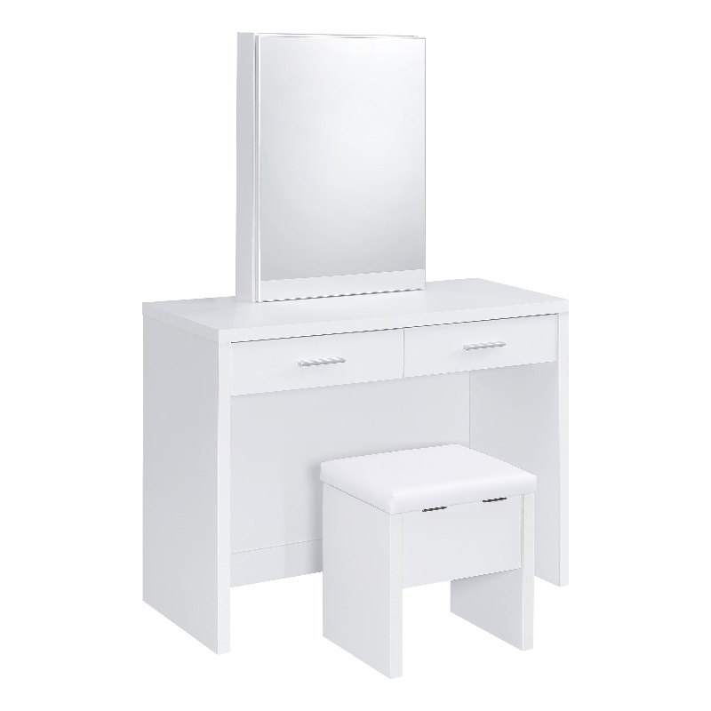 Pemberly Row Makeup Vanity Table Set With Mirror and Stool in White