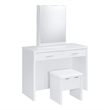 Pemberly Row Makeup Vanity Table Set With Mirror and Stool in White