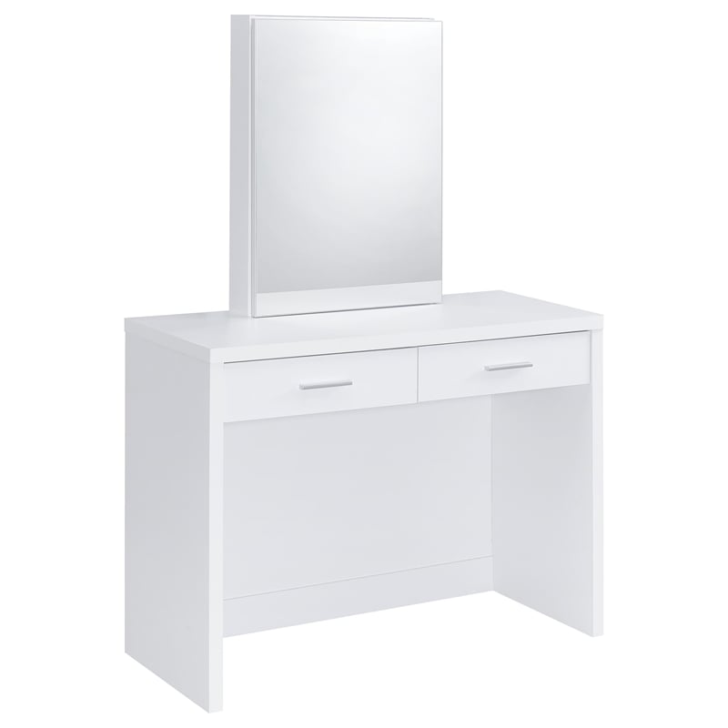Pemberly Row Makeup Vanity Table Set With Mirror and Stool in White
