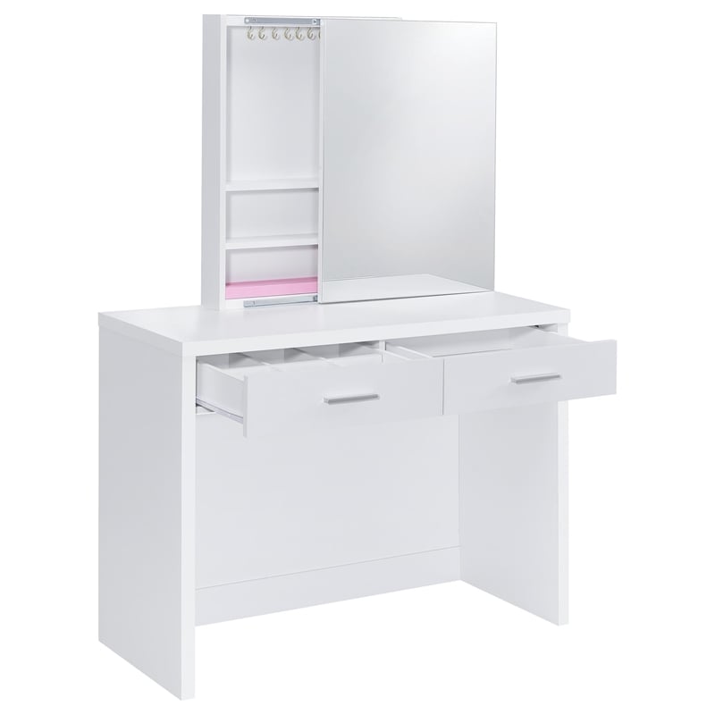 Pemberly Row Makeup Vanity Table Set With Mirror and Stool in White