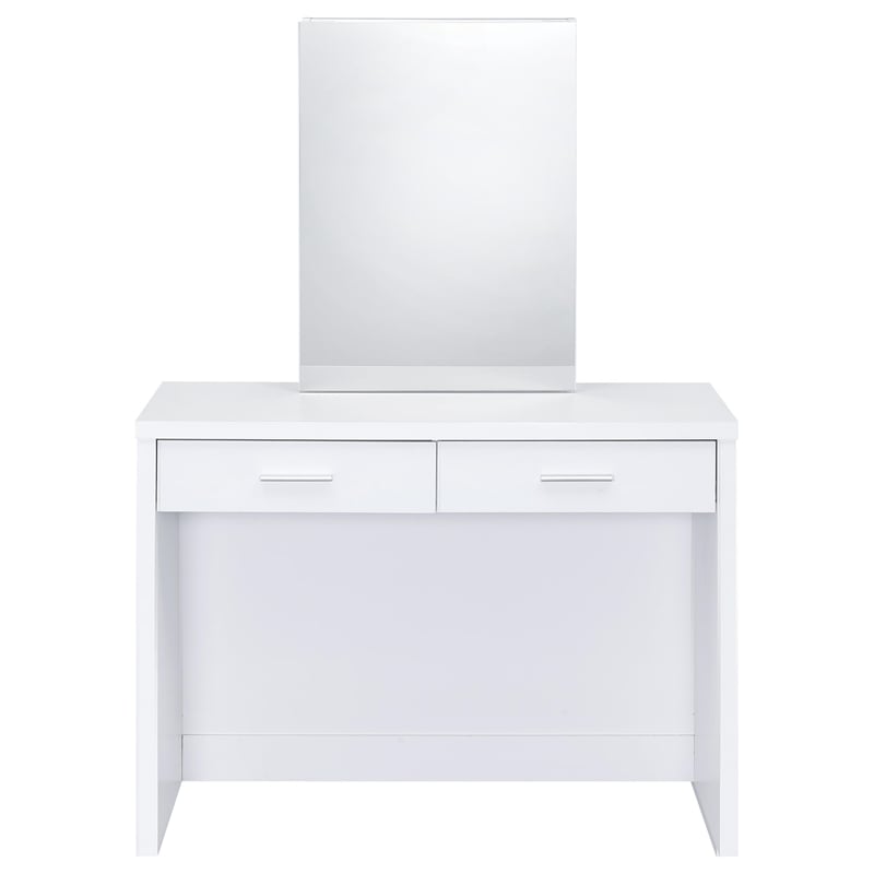 Pemberly Row Makeup Vanity Table Set With Mirror and Stool in White
