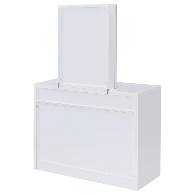 Pemberly Row Makeup Vanity Table Set With Mirror and Stool in White