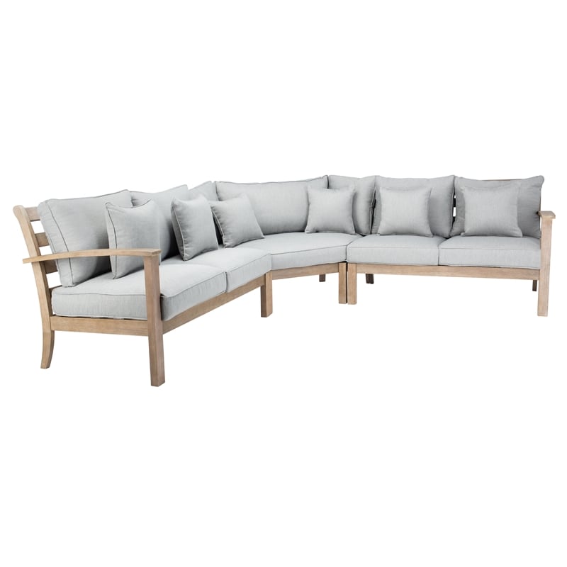 Pemberly Row Eucalyptus Wood Patio Sectional Sofa with Cushions in Natural