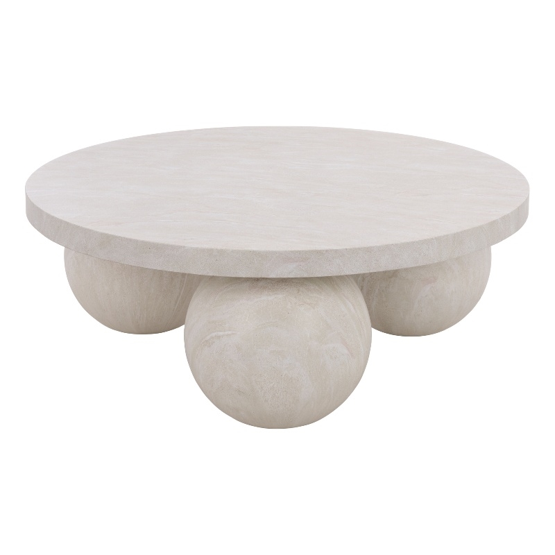 Pemberly Row 3-Ball Round Polystone Coffee Table in Smoke Finish