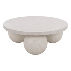 Pemberly Row 3-Ball Round Polystone Coffee Table in Smoke Finish