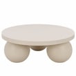 Pemberly Row 3-Ball Round Polystone Contemporary Coffee Table in Ivory