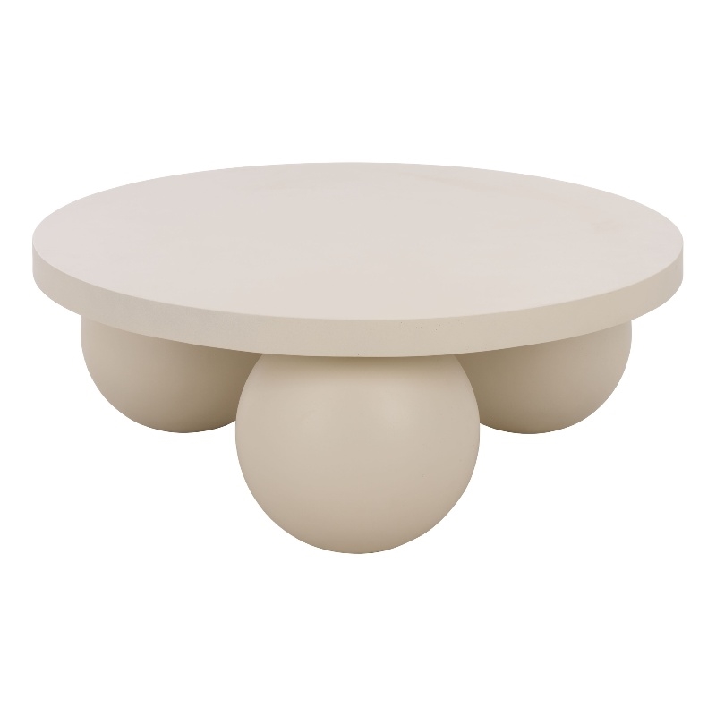 Pemberly Row 3-Ball Round Polystone Contemporary Coffee Table in Ivory
