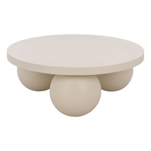 Pemberly Row 3-Ball Round Polystone Contemporary Coffee Table in Ivory